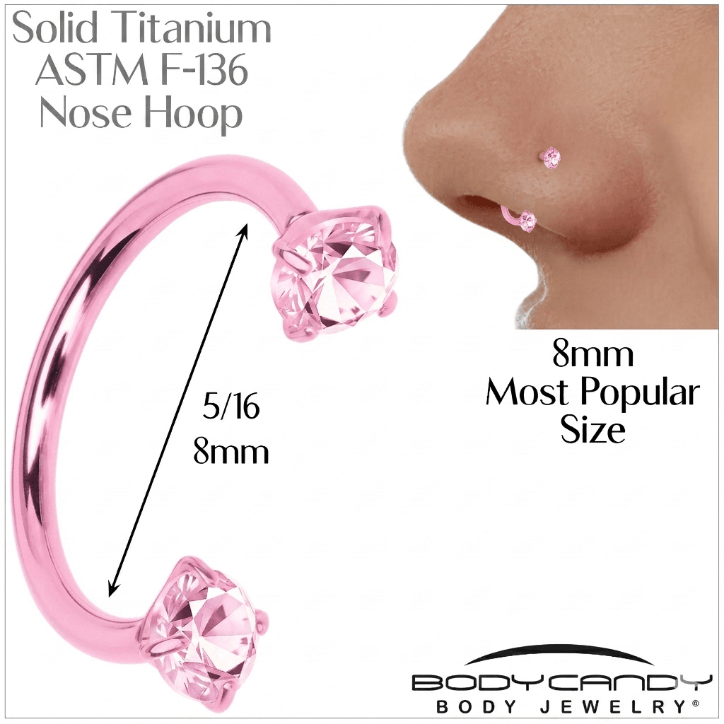 Pink Double Gem Horseshoe Nose Ring - Solid Titanium Anodized - BodyCandy - Flyclothing LLC