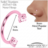 Pink Double Gem Horseshoe Nose Ring - Solid Titanium Anodized - BodyCandy - Flyclothing LLC