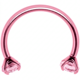 Pink Double Gem Horseshoe Nose Ring - Solid Titanium Anodized - BodyCandy - Flyclothing LLC