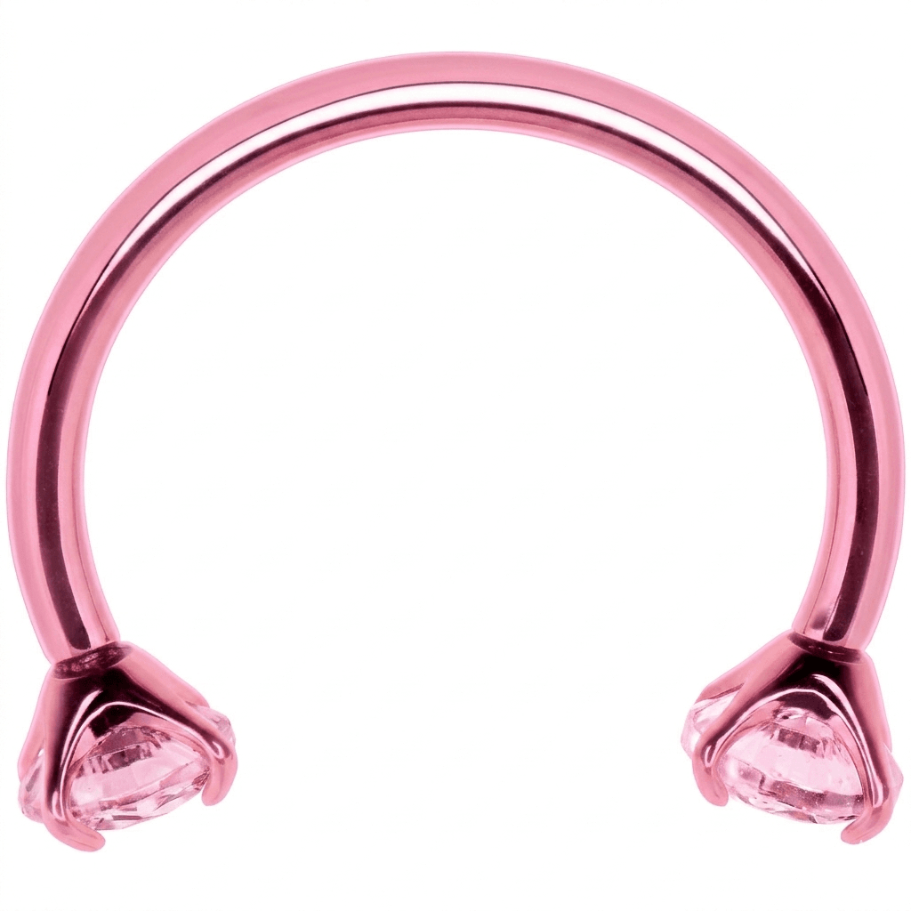 Pink Double Gem Horseshoe Nose Ring - Solid Titanium Anodized - BodyCandy - Flyclothing LLC