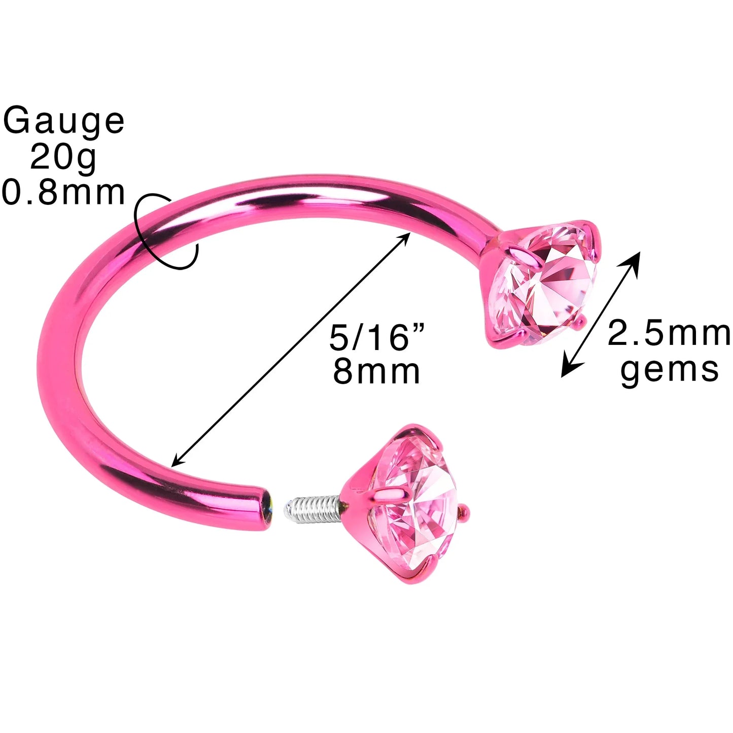 Pink Double Gem Horseshoe Nose Ring - Solid Titanium Anodized - BodyCandy - Flyclothing LLC