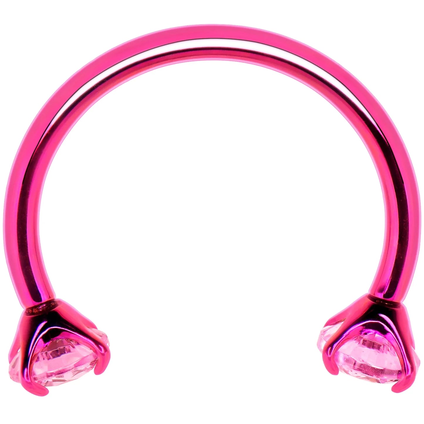 Pink Double Gem Horseshoe Nose Ring - Solid Titanium Anodized - BodyCandy - Flyclothing LLC