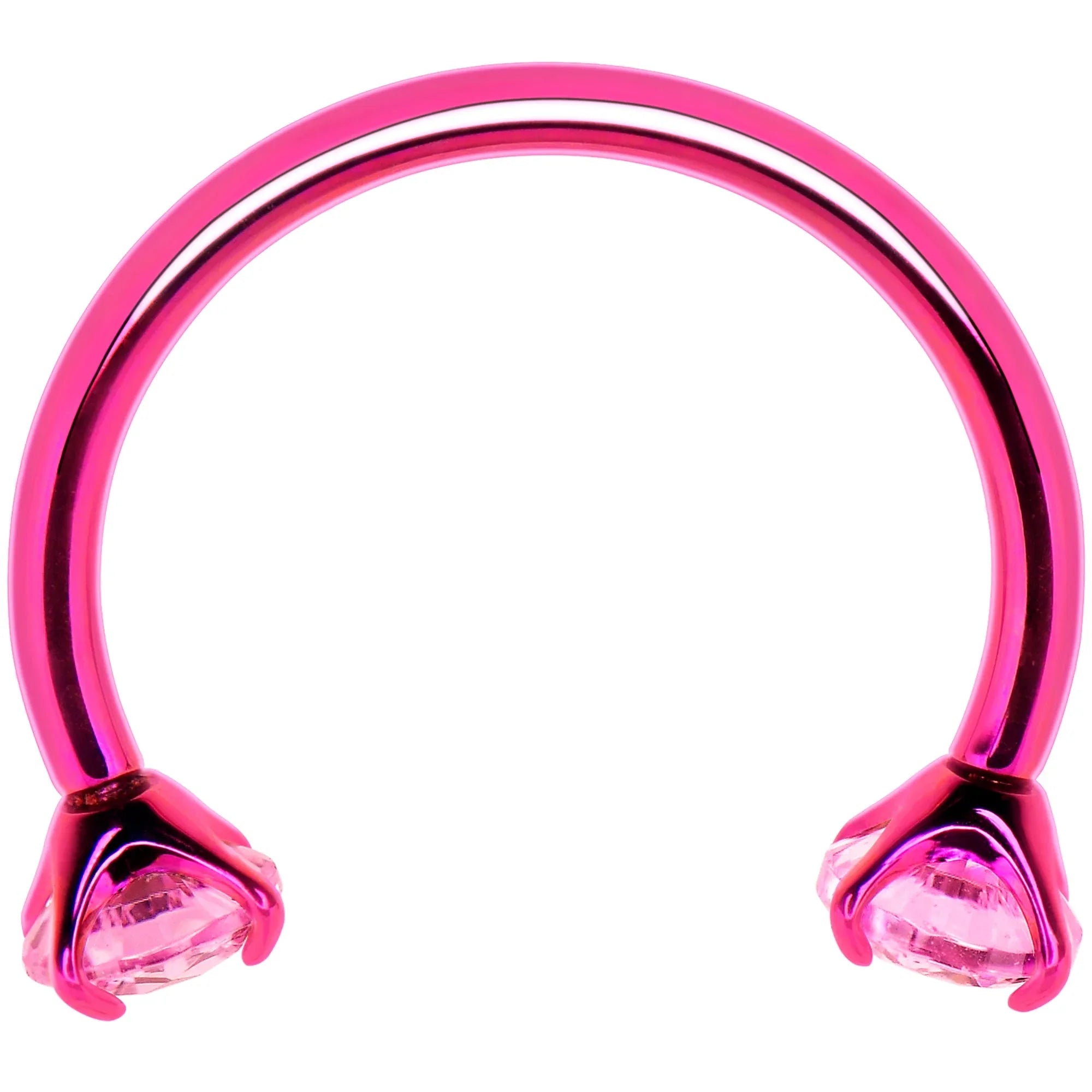 Pink Double Gem Horseshoe Nose Ring - Solid Titanium Anodized - BodyCandy - Flyclothing LLC