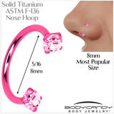 Pink Double Gem Horseshoe Nose Ring - Solid Titanium Anodized - BodyCandy - Flyclothing LLC