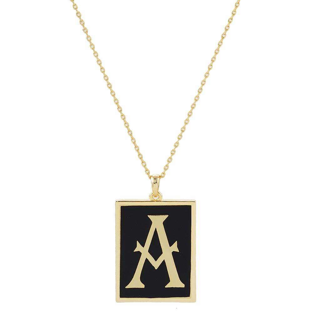 Gold Dipped Enamel Rectangle Monogram Pendant Necklace - Madeline Love - Flyclothing LLC