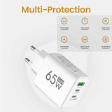 65W GaN USB C Charger Fast Charger QC3.0 Type C PD Mobile Phone Quick Charging Adapter for iPhone Samsung Xiaomi Wall Charger - ZeeBelle.com - Flyclothing LLC