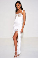 Freddie White Lace Satin Maxi Corset Dress - Miss Circle - Flyclothing LLC