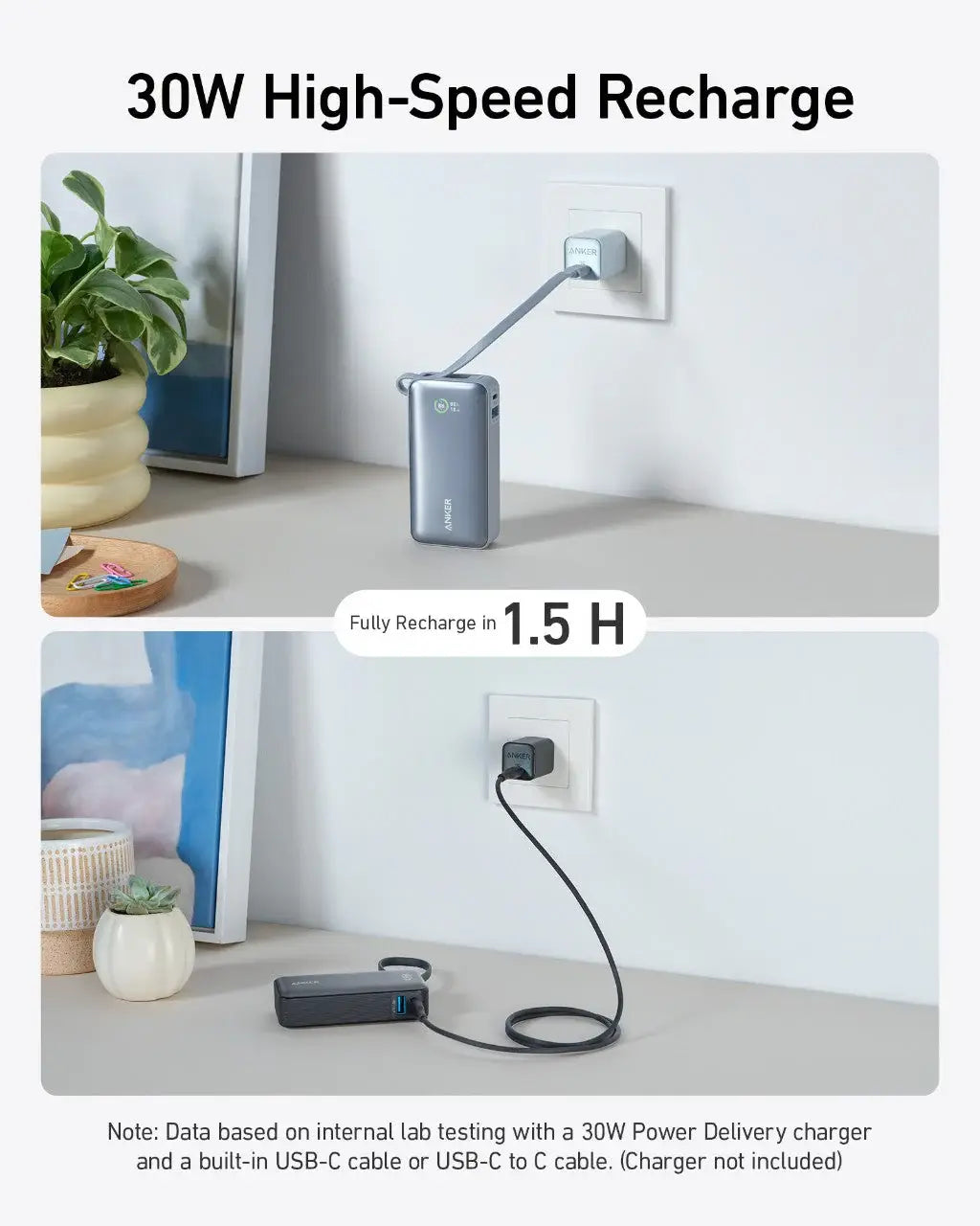 Anker Nano Power Bank (30W, Built-In USB-C Cable) - Anker - Flyclothing LLC