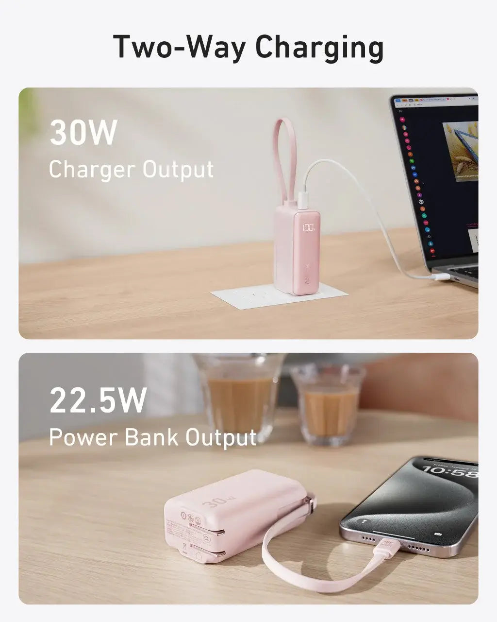 Anker Power Bank (30W, 5k, Fusion, Built-In USB-C Cable) - Anker - Flyclothing LLC