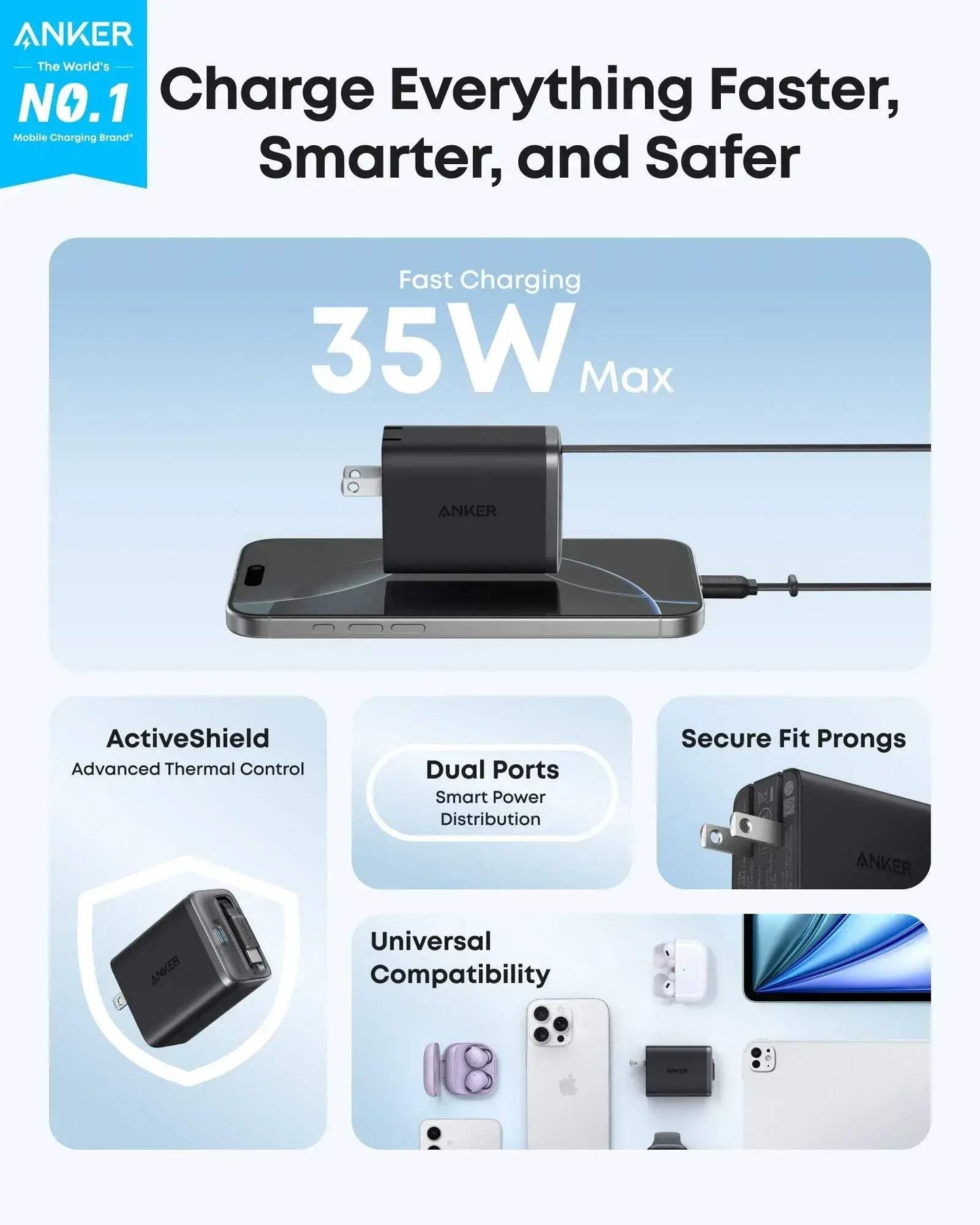 Anker Nano Charger (35W, Built-In Retractable USB-C Cable) - Anker - Flyclothing LLC
