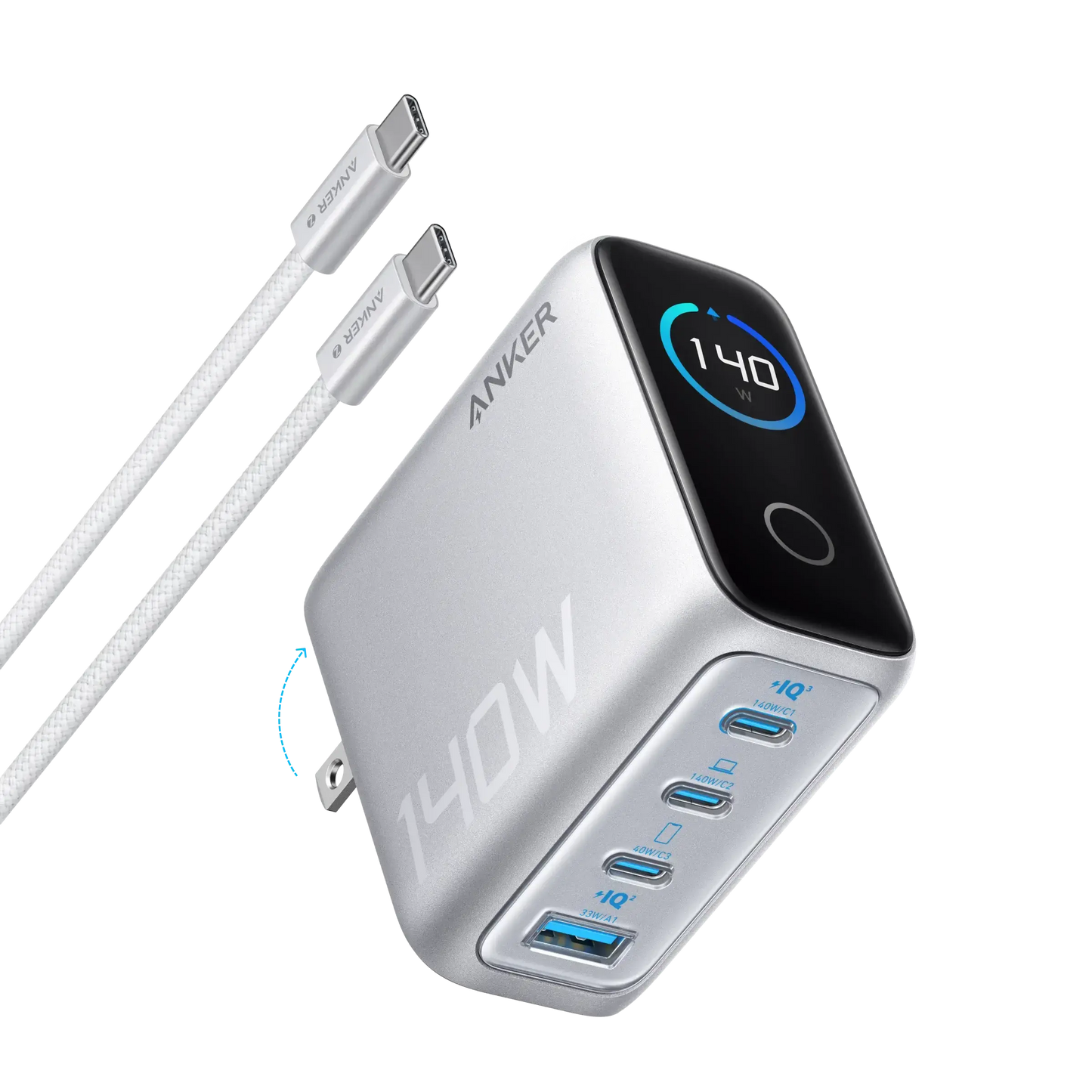 Anker Charger (140W, 4-Port, PD 3.1) with USB-C Cable - Anker - Flyclothing LLC