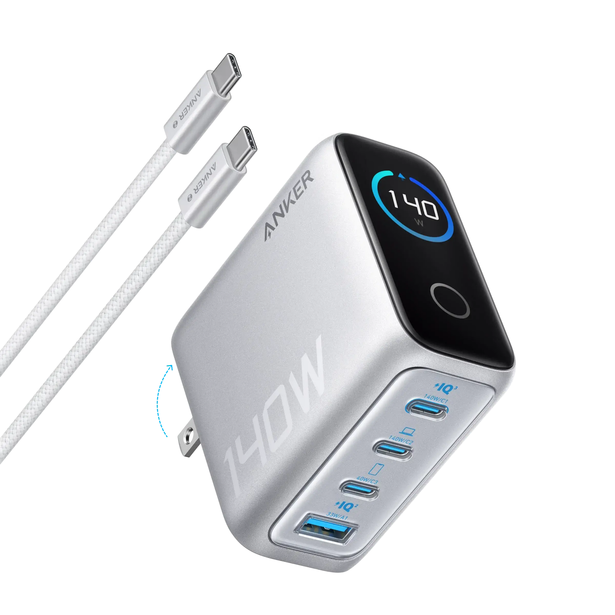Anker Charger (140W, 4-Port, PD 3.1) with USB-C Cable - Anker - Flyclothing LLC