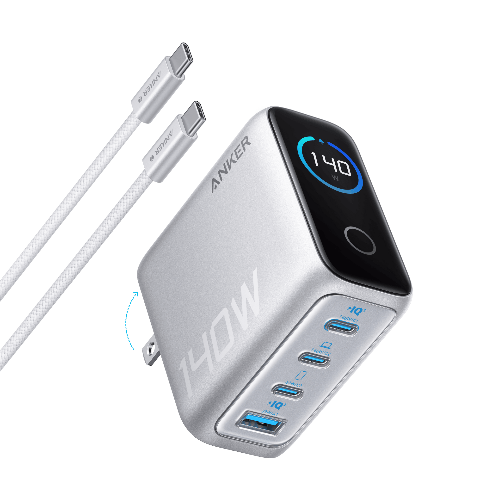 Anker Charger (140W, 4-Port, PD 3.1) with USB-C Cable - Anker - Flyclothing LLC