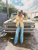 Streets Of Gold Golden Yellow Tulip Zipper Front Blouse - Lil Bee's Bohemian - Flyclothing LLC