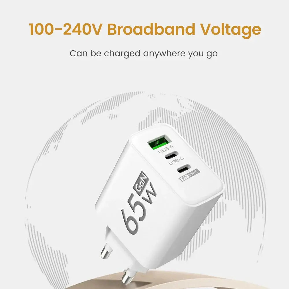 65W GaN USB C Charger Fast Charger QC3.0 Type C PD Mobile Phone Quick Charging Adapter for iPhone Samsung Xiaomi Wall Charger - ZeeBelle.com - Flyclothing LLC