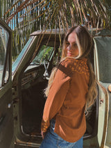 John Wayne Western Pearl Snap Button Up Top In Brown - Lil Bee's Bohemian - Flyclothing LLC