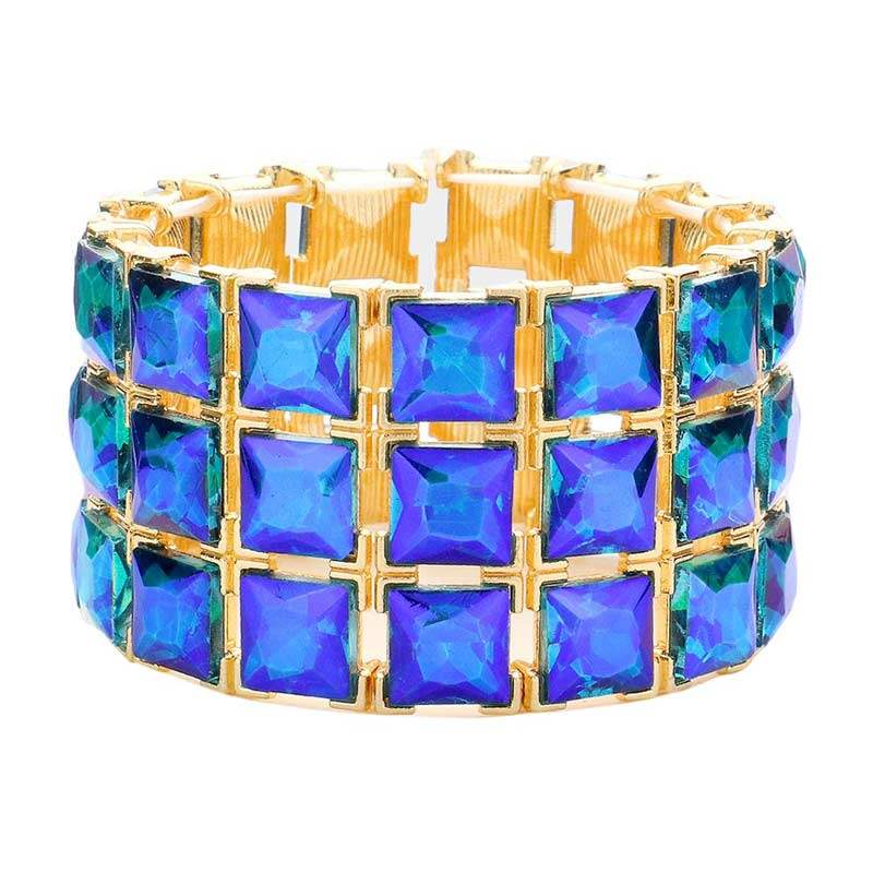 3Rows Square Stone Stretch Evening Bracelet - Madeline Love - Flyclothing LLC
