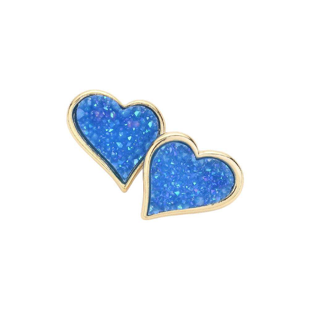 Druzy Heart Stud Earrings - Madeline Love - Flyclothing LLC