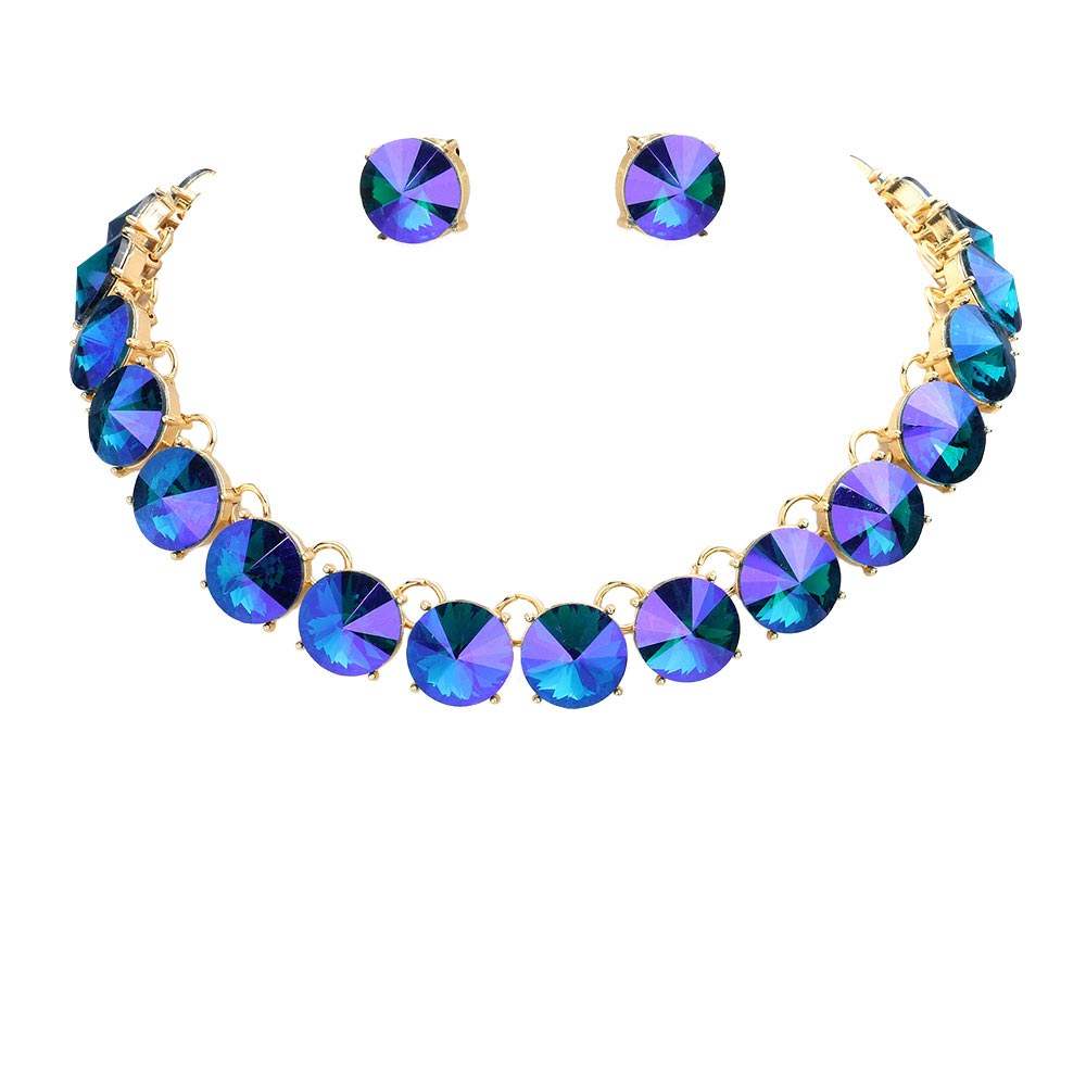 Round Stone Link Evening Necklace Earring Set - Madeline Love - Flyclothing LLC