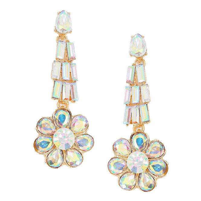 Crystal Rhinestone Flower Evening Earrings - Madeline Love - Flyclothing LLC