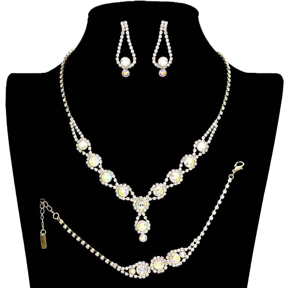 3PCS Rhinestone Bubble Necklace Jewelry Set - Madeline Love - Flyclothing LLC