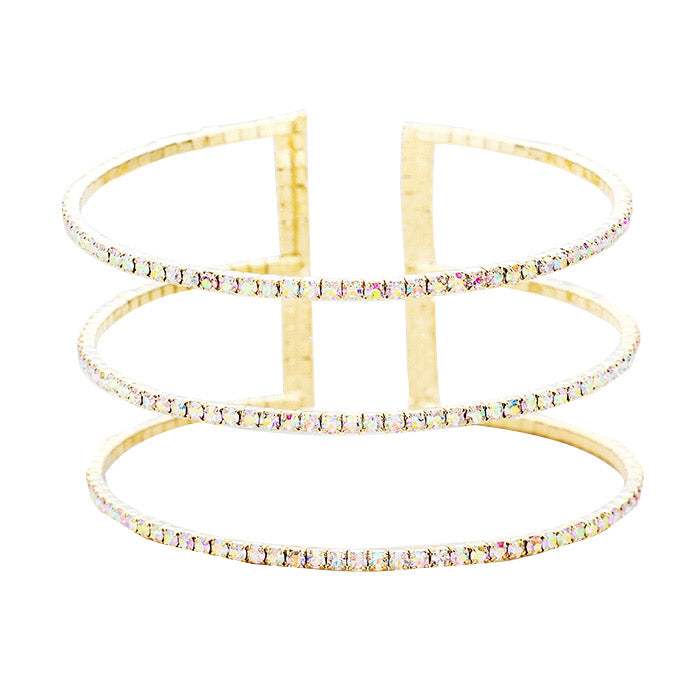 3Row Split Layer Round Crystal Detail Cuff Evening Bracelet - Madeline Love - Flyclothing LLC