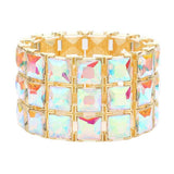 3Rows Square Stone Stretch Evening Bracelet - Madeline Love - Flyclothing LLC
