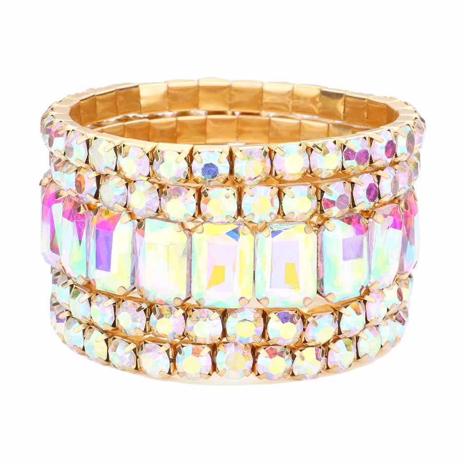 5Pcs Rectangle Round Stone Stretch Multi Layered Bracelets - Madeline Love - Flyclothing LLC