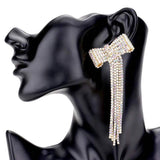 Bow Accented Rhinestone Long Drop Evening Earrings - Madeline Love - Flyclothing LLC