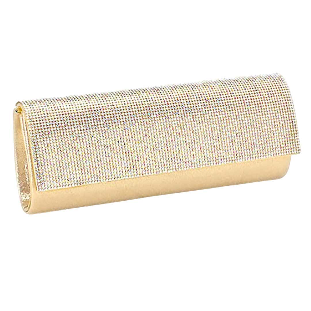 Crystal Cover Shimmery Evening Clutch Bag Metal Chain Strap - Madeline Love - Flyclothing LLC