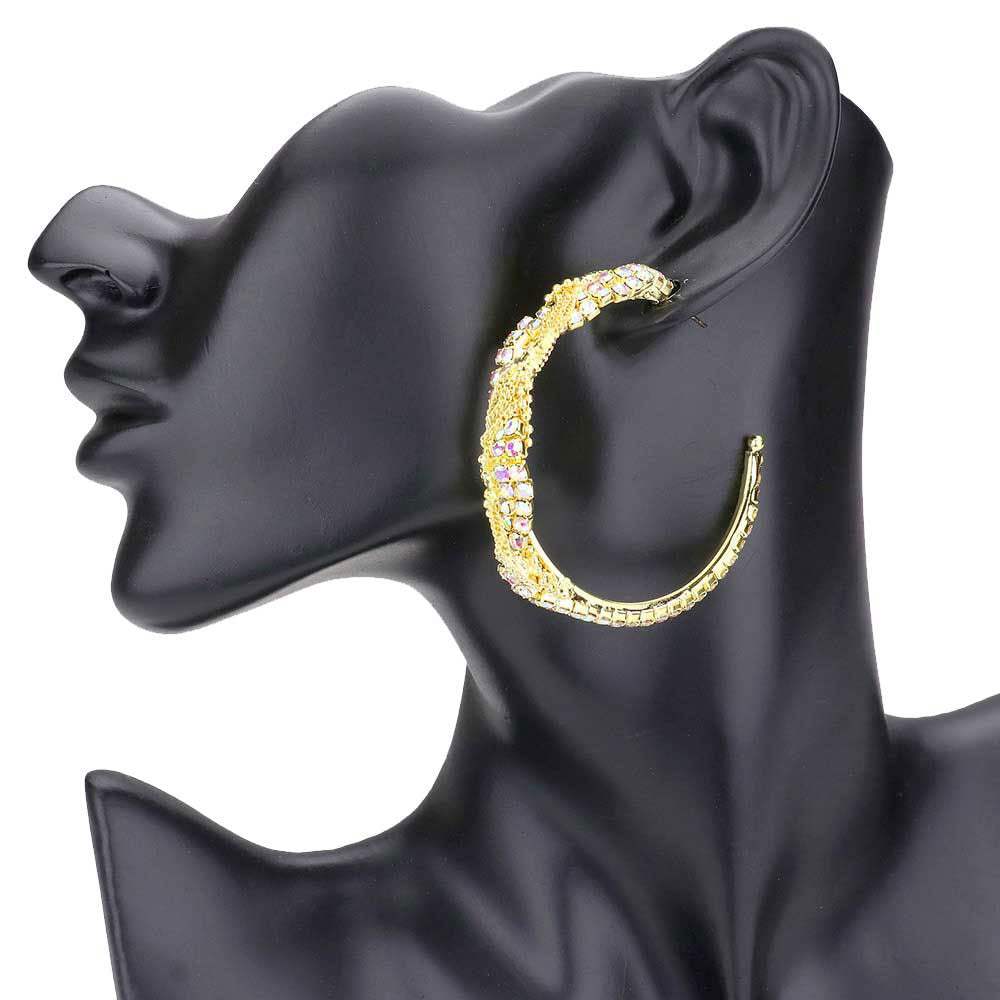 Crystal Rhinestone Chain Swirl Hoop Earrings - Madeline Love - Flyclothing LLC