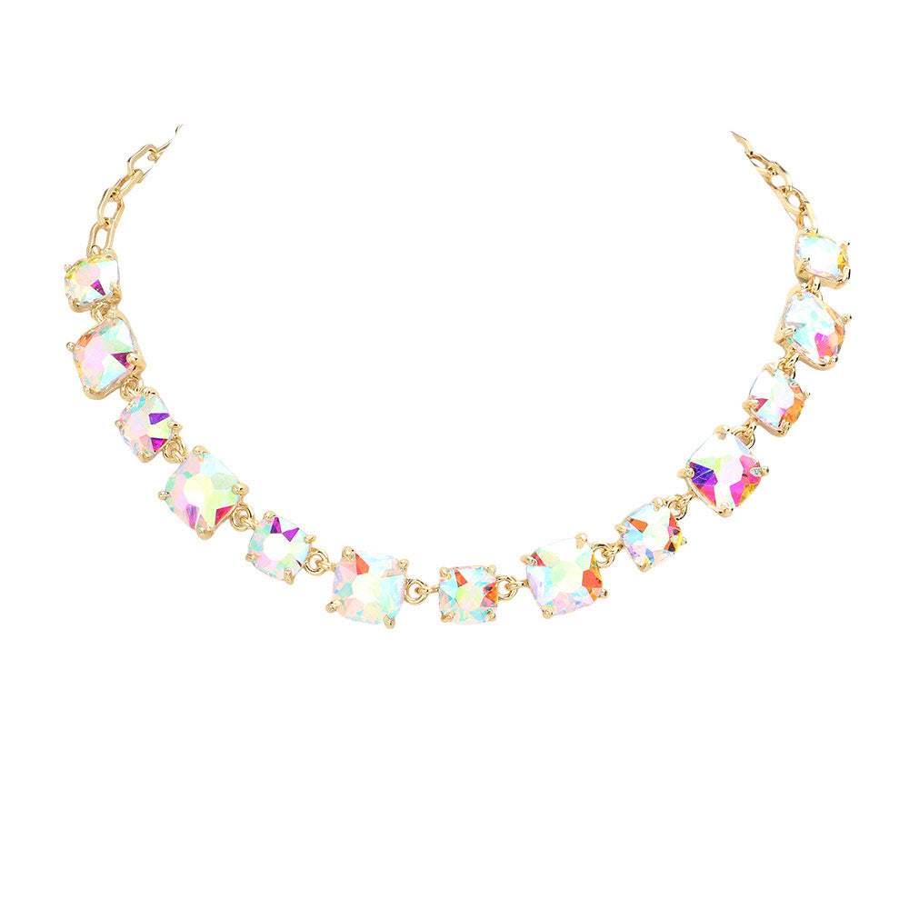 Cushion Square Stone Link Evening Necklace - Madeline Love - Flyclothing LLC
