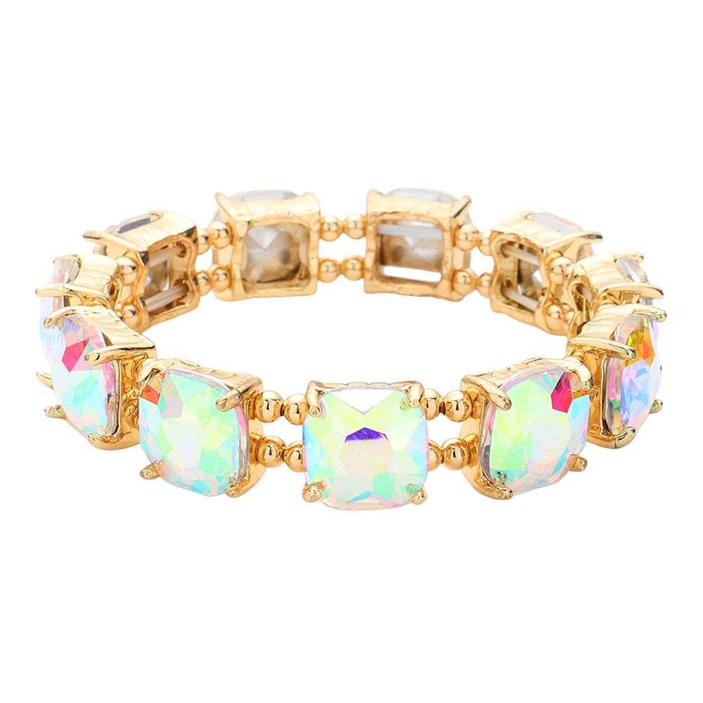 Cushion Square Stone Stretch Evening Bracelet - Madeline Love - Flyclothing LLC