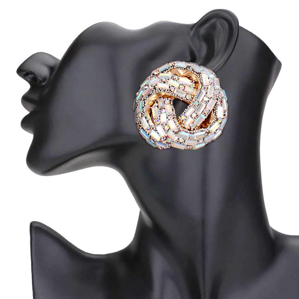 Cylinder Stone Embellished Round Post Earrings - Madeline Love - Flyclothing LLC