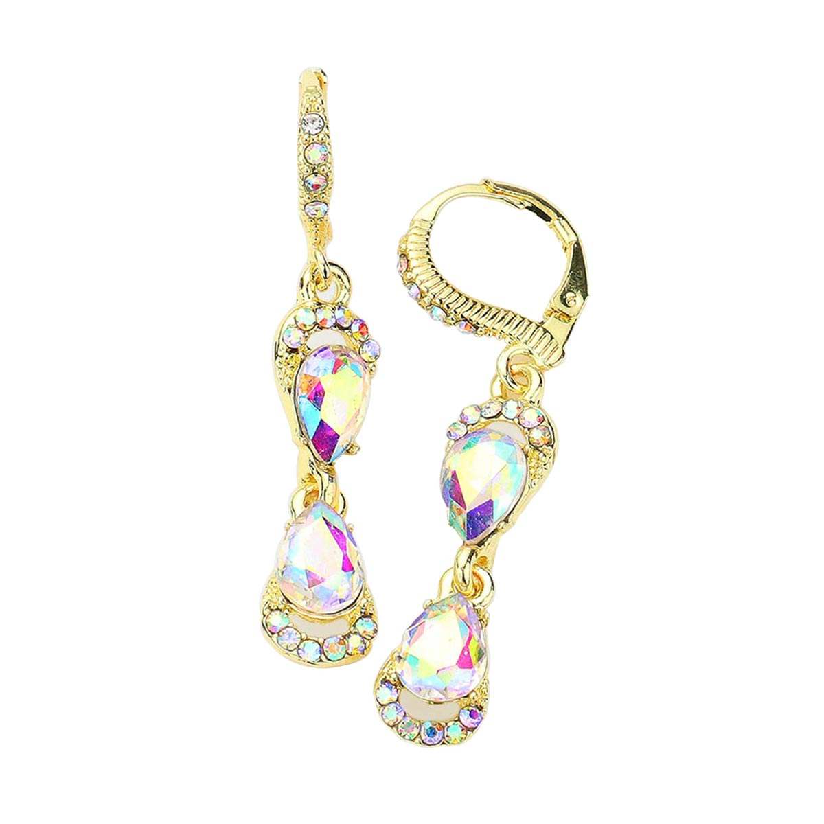 Double Teardrop Stone Link Dangle Lever Back Evening Earrings - Madeline Love - Flyclothing LLC