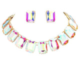 Emerald Cut Stone Link Evening Necklace Earring Set - Madeline Love - Flyclothing LLC