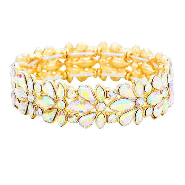 Floral Crystal Stretch Evening Bracelet - Madeline Love - Flyclothing LLC