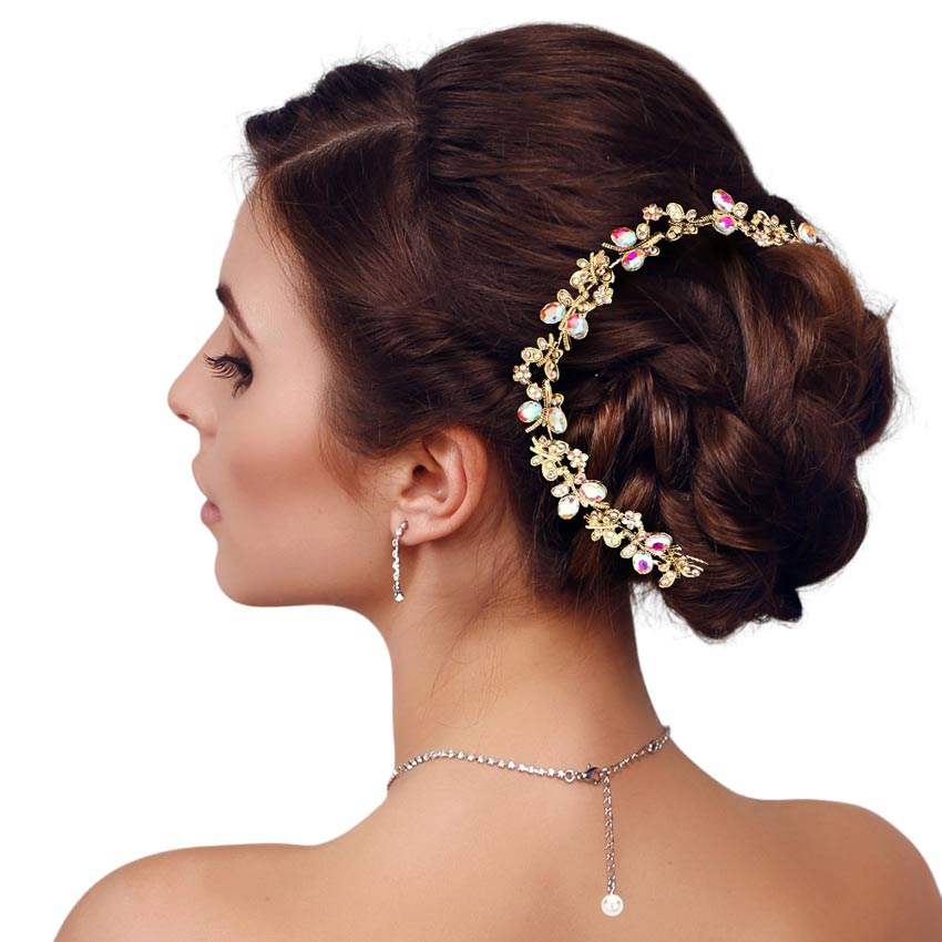 Floral Oval Stone Accented Bun Wrap Headpiece - Madeline Love - Flyclothing LLC