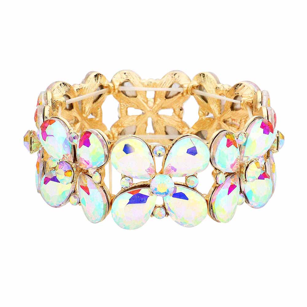 Floral Teardrop Glass Crystal Stretch Evening Bracelet - Madeline Love - Flyclothing LLC