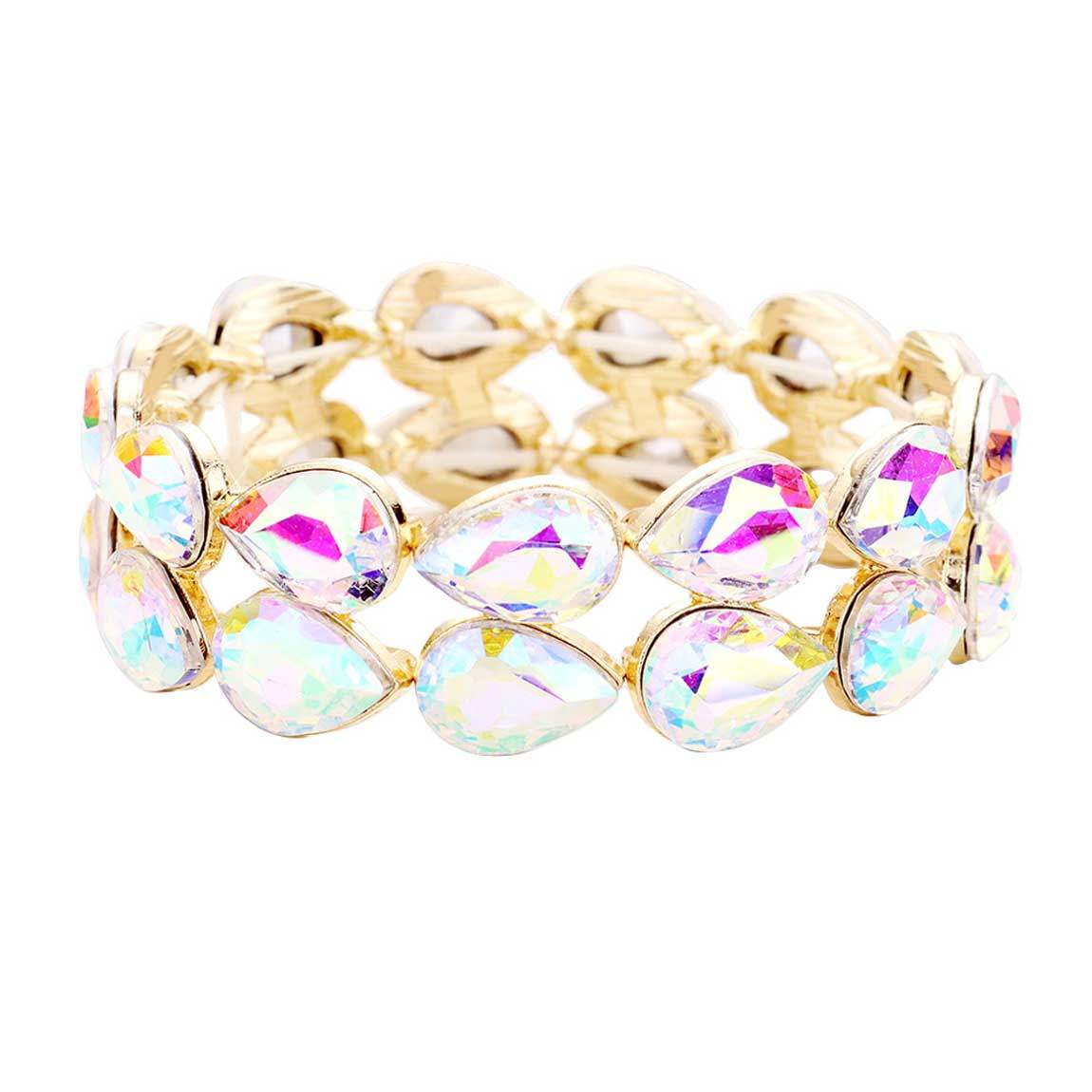 Glass Crystal Teardrop Stretch Evening Bracelet - Madeline Love - Flyclothing LLC
