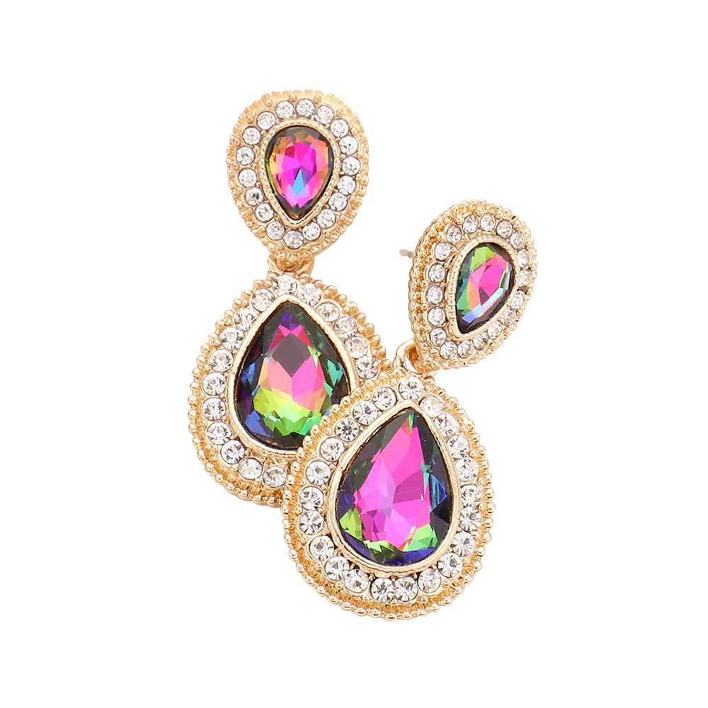 Rhinestone Trim Teardrop Evening Earrings - Madeline Love - Flyclothing LLC