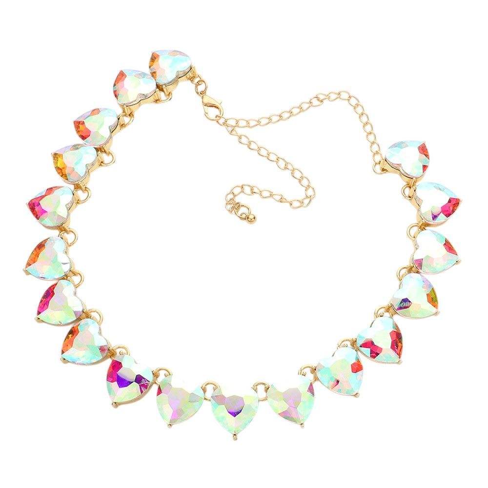 Heart Stone Link Evening Necklace Jewelry Set - Madeline Love - Flyclothing LLC