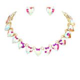 Heart Stone Link Evening Necklace Jewelry Set - Madeline Love - Flyclothing LLC