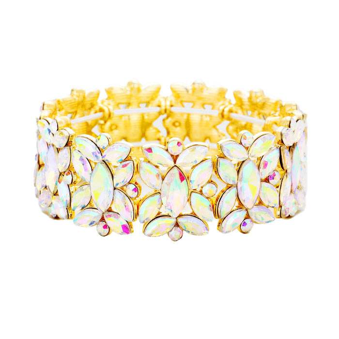 Marquise Floral Oval Crystal Cluster Stretch Evening Bracelet - Madeline Love - Flyclothing LLC