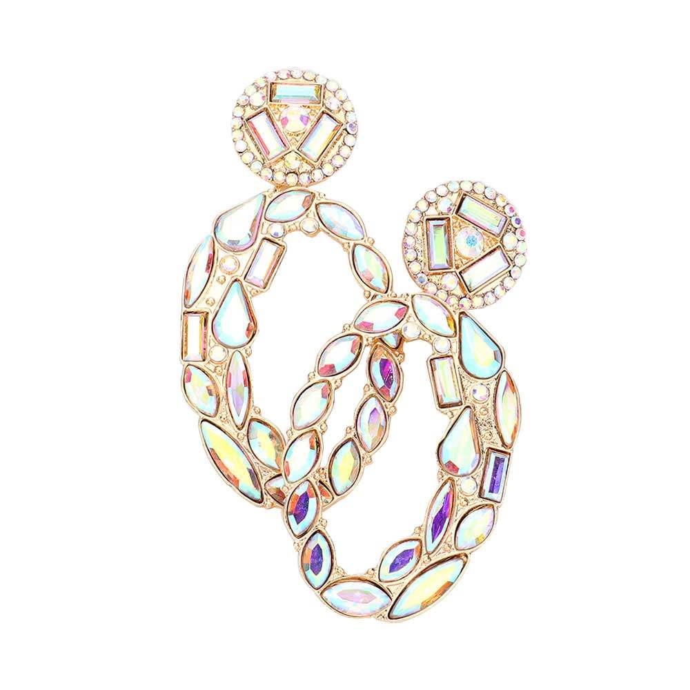 Marquise Round Rectangular Stone Cluster Evening Earrings - Madeline Love - Flyclothing LLC