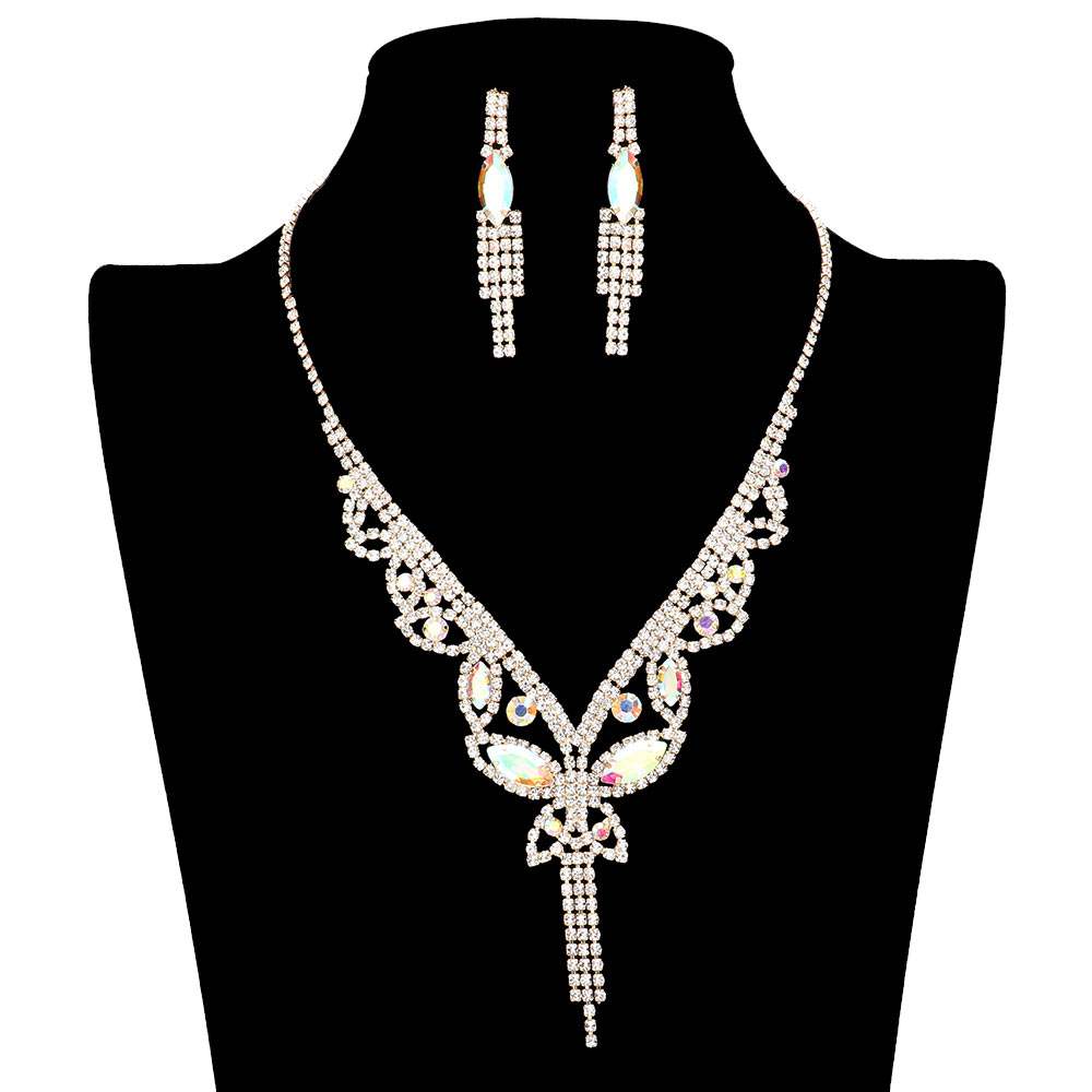 Marquise Round Stone Butterfly Rhinestone Jewelry Set - Madeline Love - Flyclothing LLC