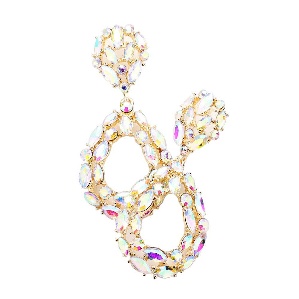 Marquise Round Stone Cluster Open Teardrop Evening Earrings - Madeline Love - Flyclothing LLC