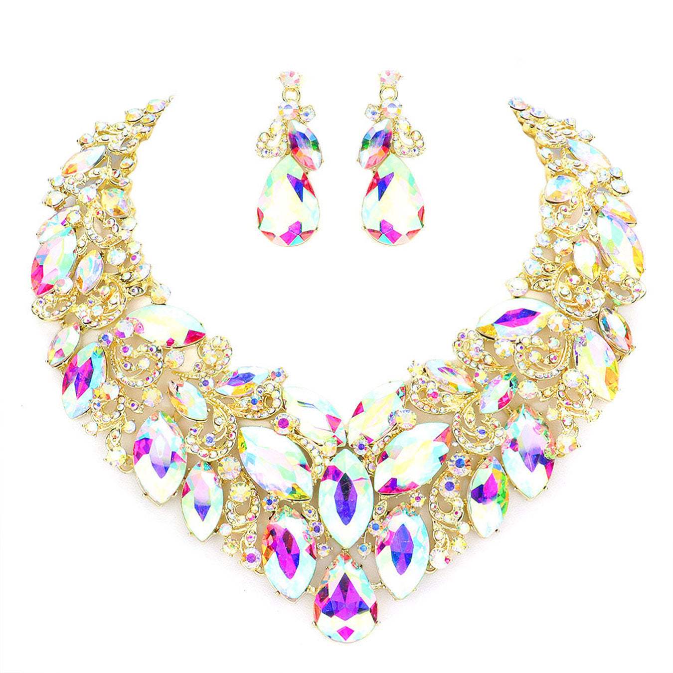 Marquise Stone Cluster Accented Evening Necklace - Madeline Love - Flyclothing LLC