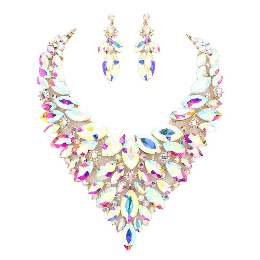 Marquise Stone Cluster Statement Evening Necklace - Madeline Love - Flyclothing LLC
