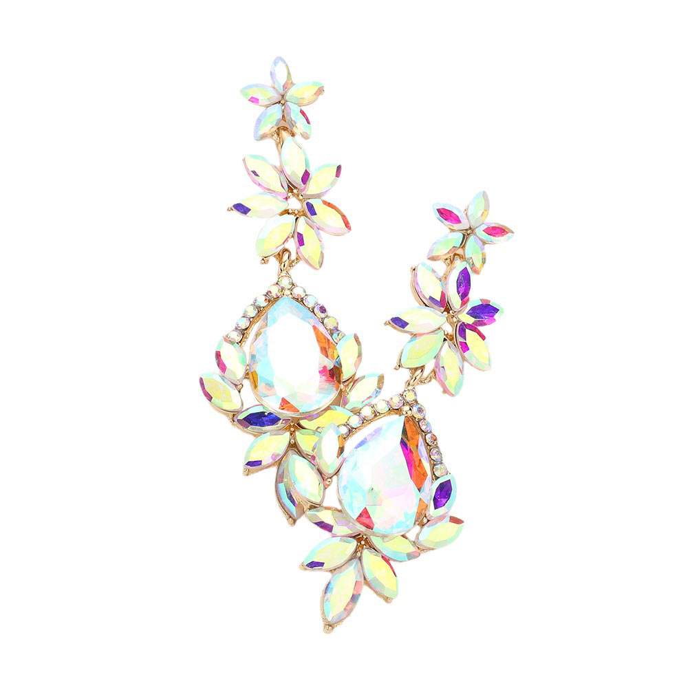 Marquise Stone Teardrop Floral Dangle Evening Earrings - Madeline Love - Flyclothing LLC